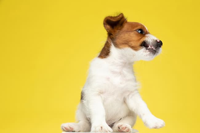Tiny Jack Russell puppy showing his teeth
